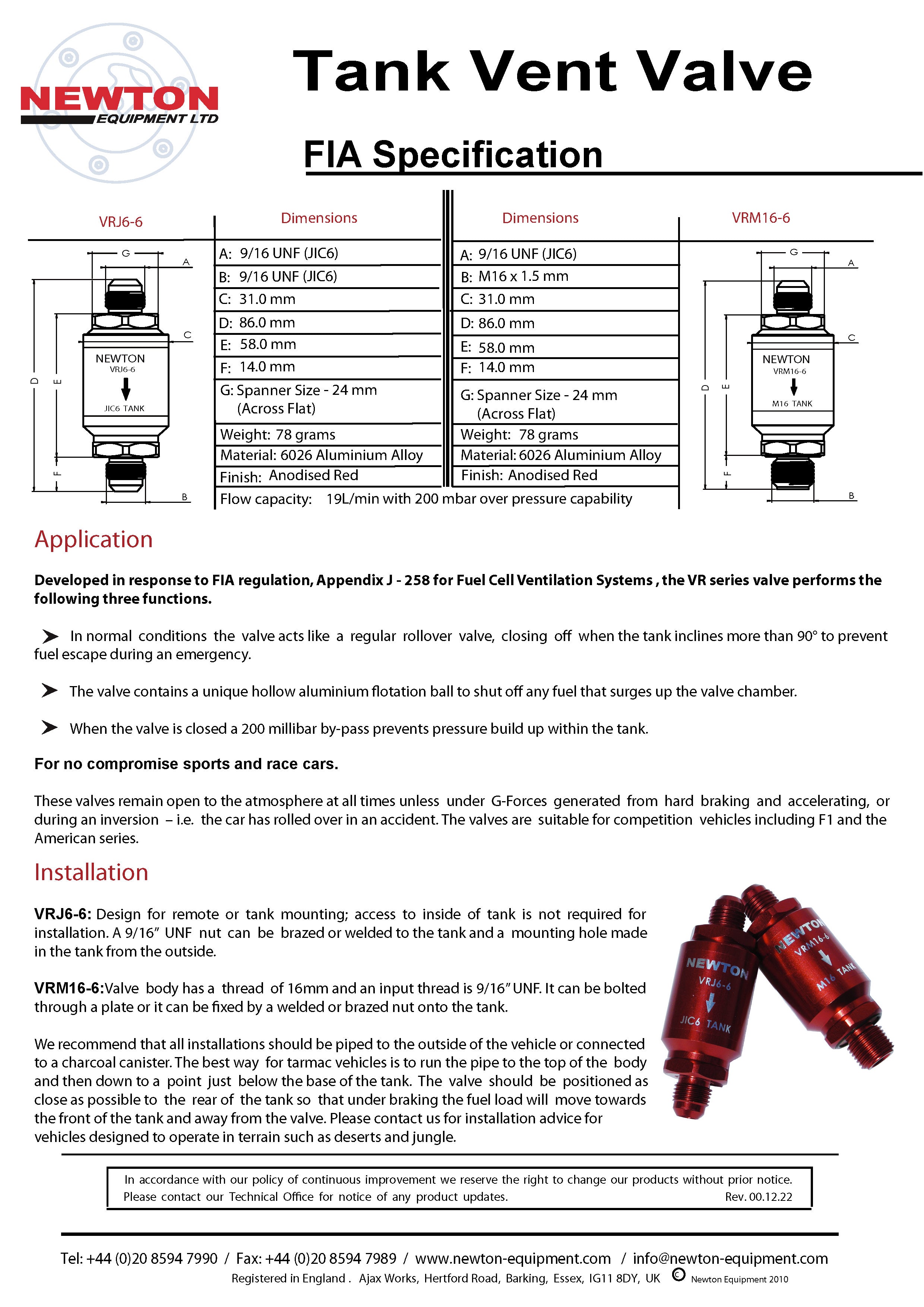 VRJ6-6 Vent Valve - Spec Sheet