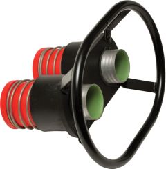 Double Dry Break Valve with Handle Redhead (Male) 100mm Center, 2.5" Probe, 2.25 Hose Barb, 2.0" I.D. Bore